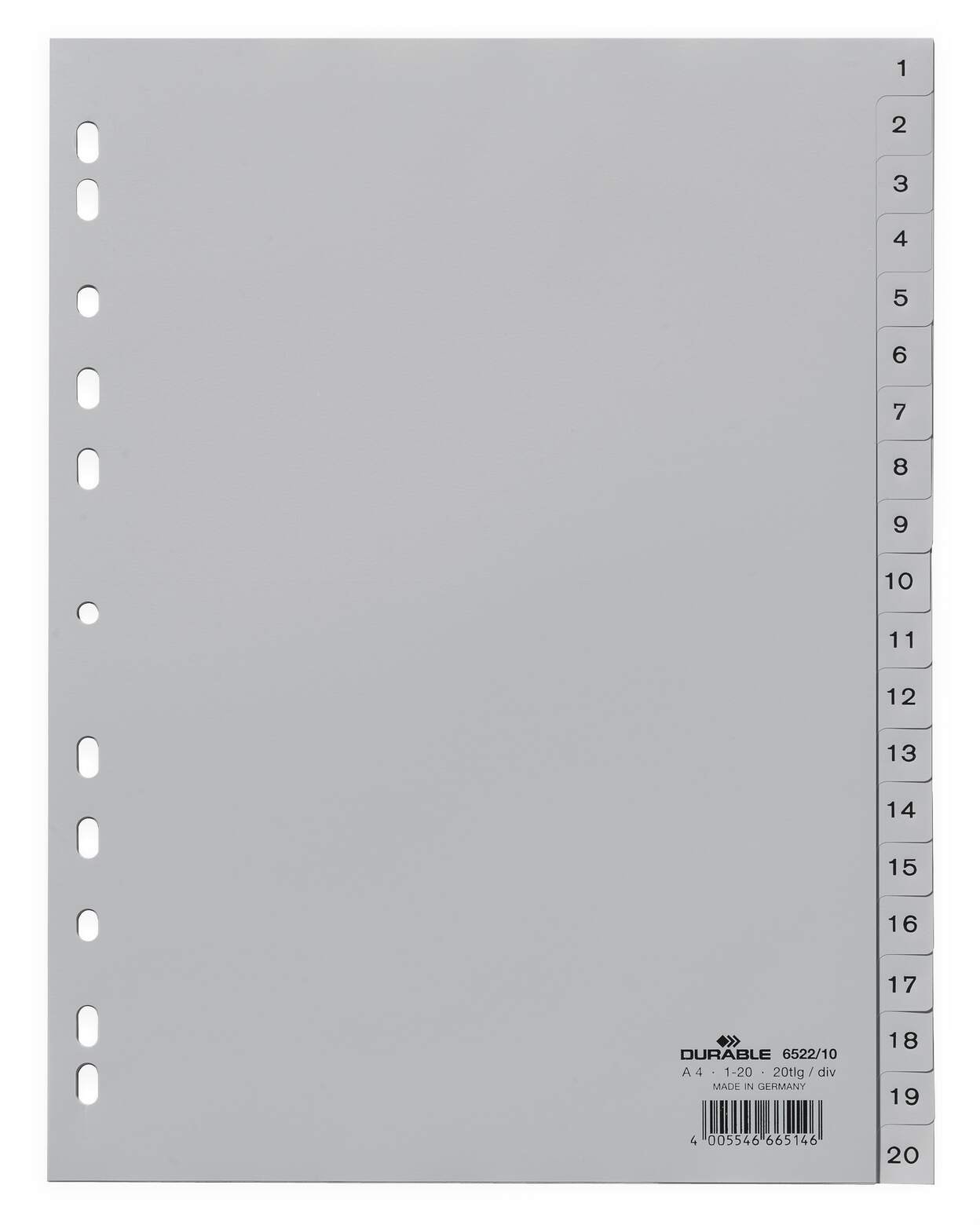 Divider Durable A4 Pp Numerical 1-20 Grey 6522-10