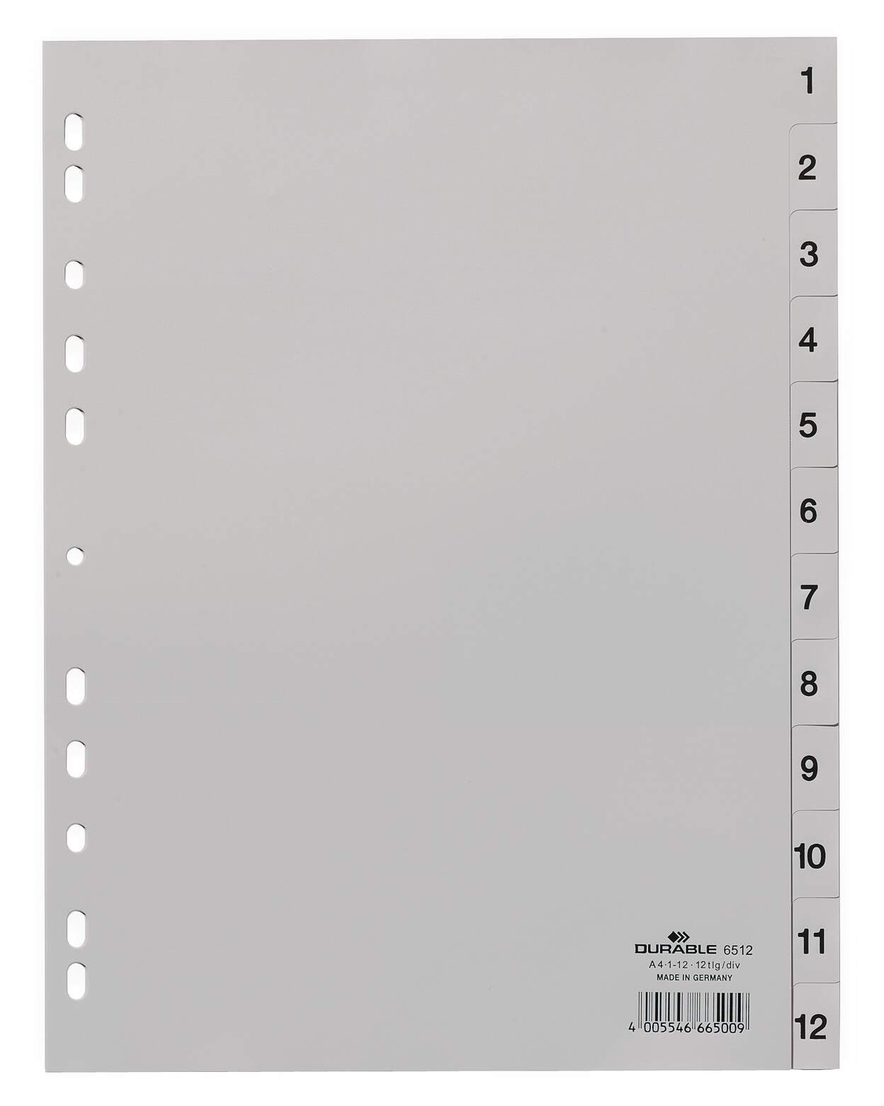 Divider Durable A4 Pp Numerical 1-12 Grey 6512-10