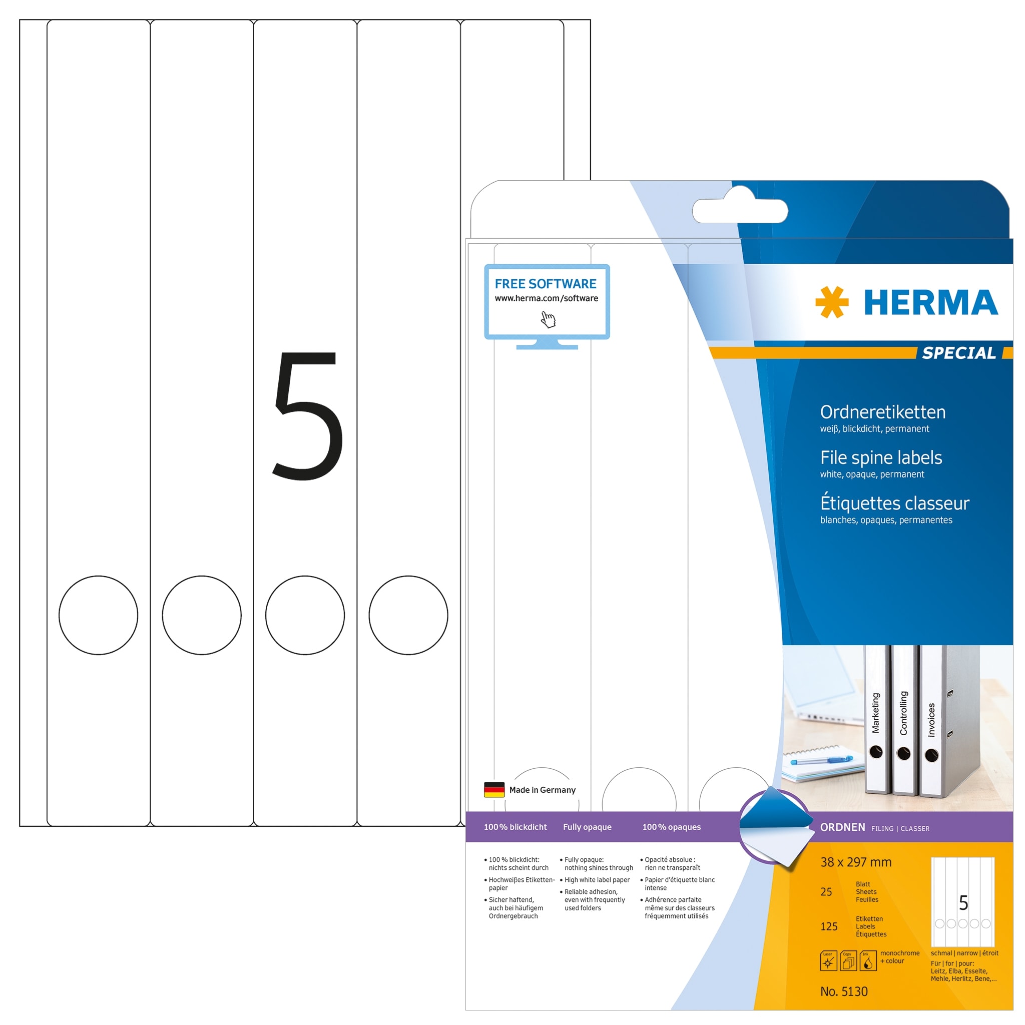 Label Herma Super Print A4  25Sh/Pack  38.0X297Mm L.Grey 5130