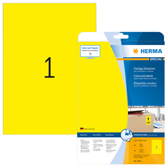 Label Herma Super Print A4  25Sh/Pack 210X 297Mm Yellow 4421