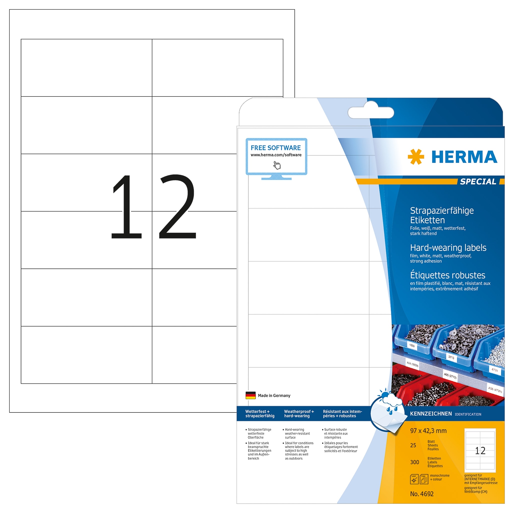 Label Herma Super Print A4  25Sh/Pack  96.5X42.3Mm Polyester 4692