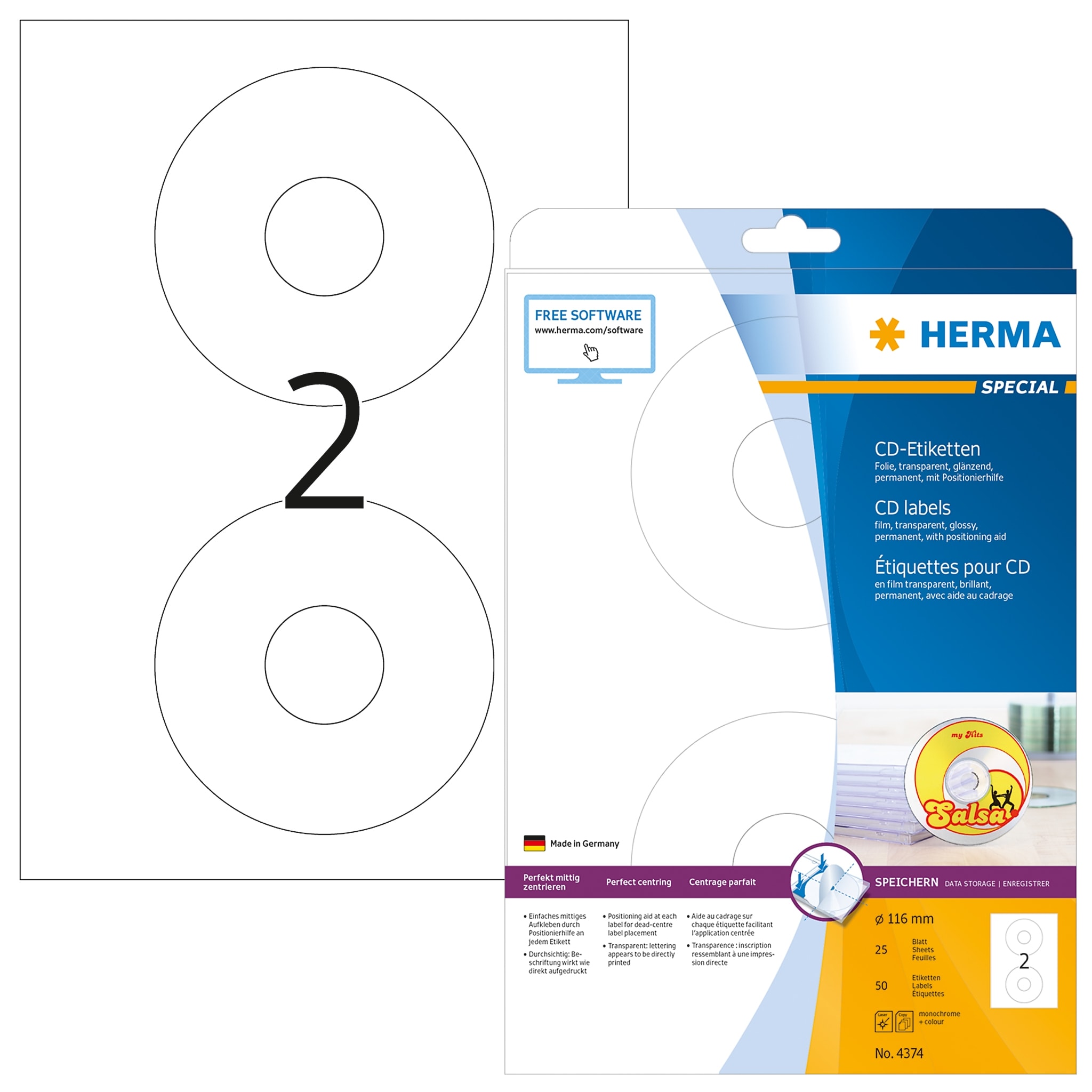 Label Herma Super Print A4  25Sh/Pack Cd Transparent 4374