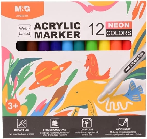 Marker M&G Acrylic 12/Pack Neon Apmt3311