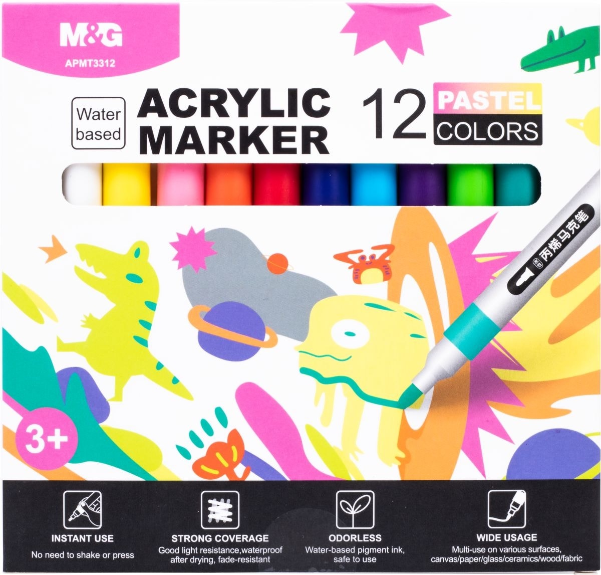 Marker M&G Acrylic 12/Pack Pastel Apmt3312