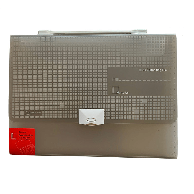 Expanding File Comix Marseille Pp A4 13 Pockets W/Handle Grey A3723
