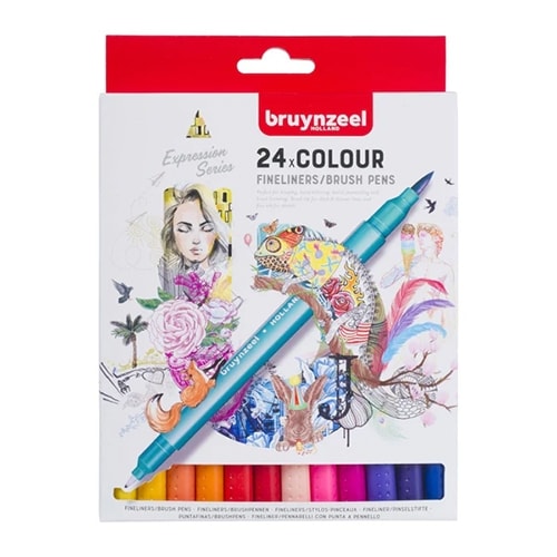 Fineliner Bruynzeel /brush pen set | 24 colours