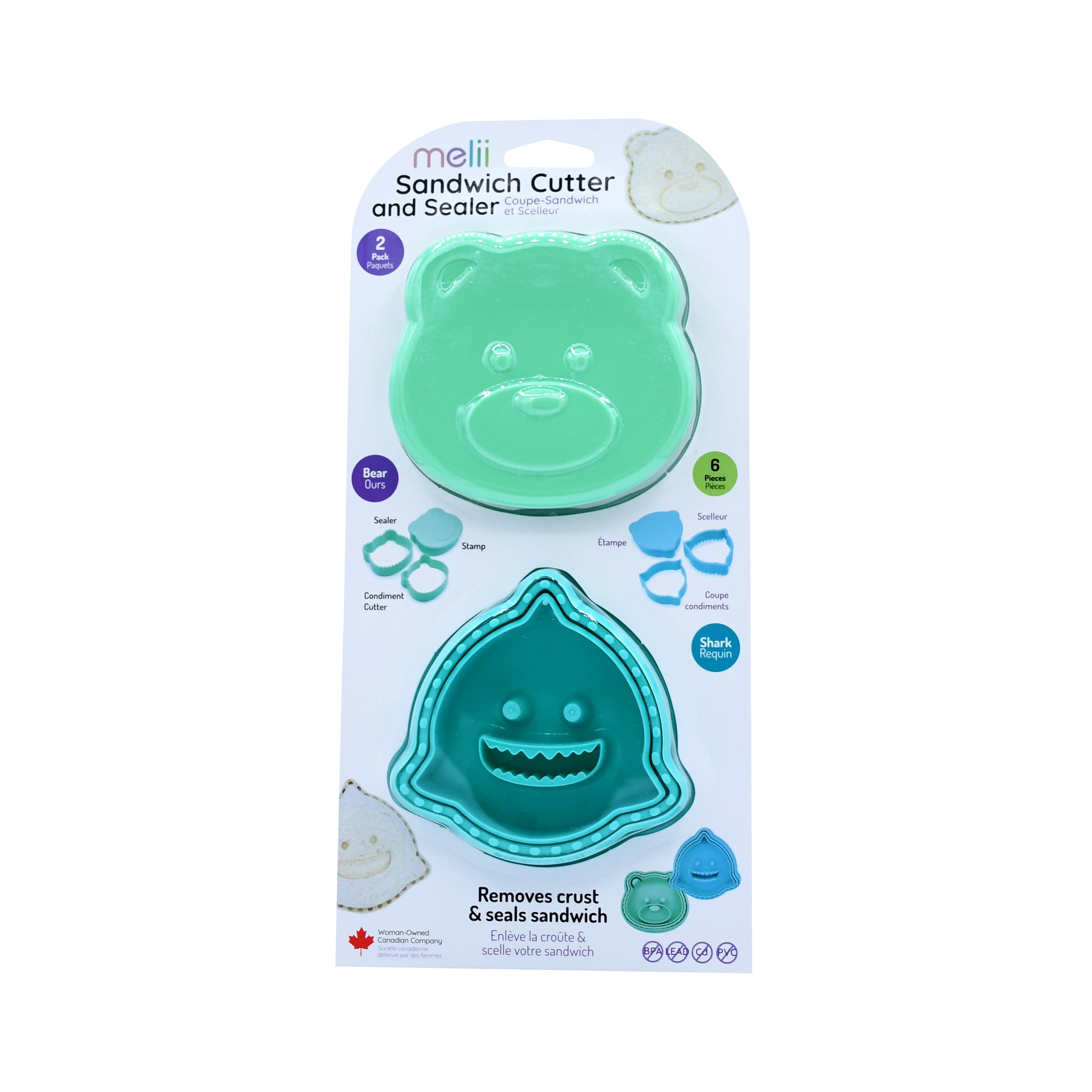 Melii 3-in-1 Animal Sandwich Cutters BEAR/SHARK