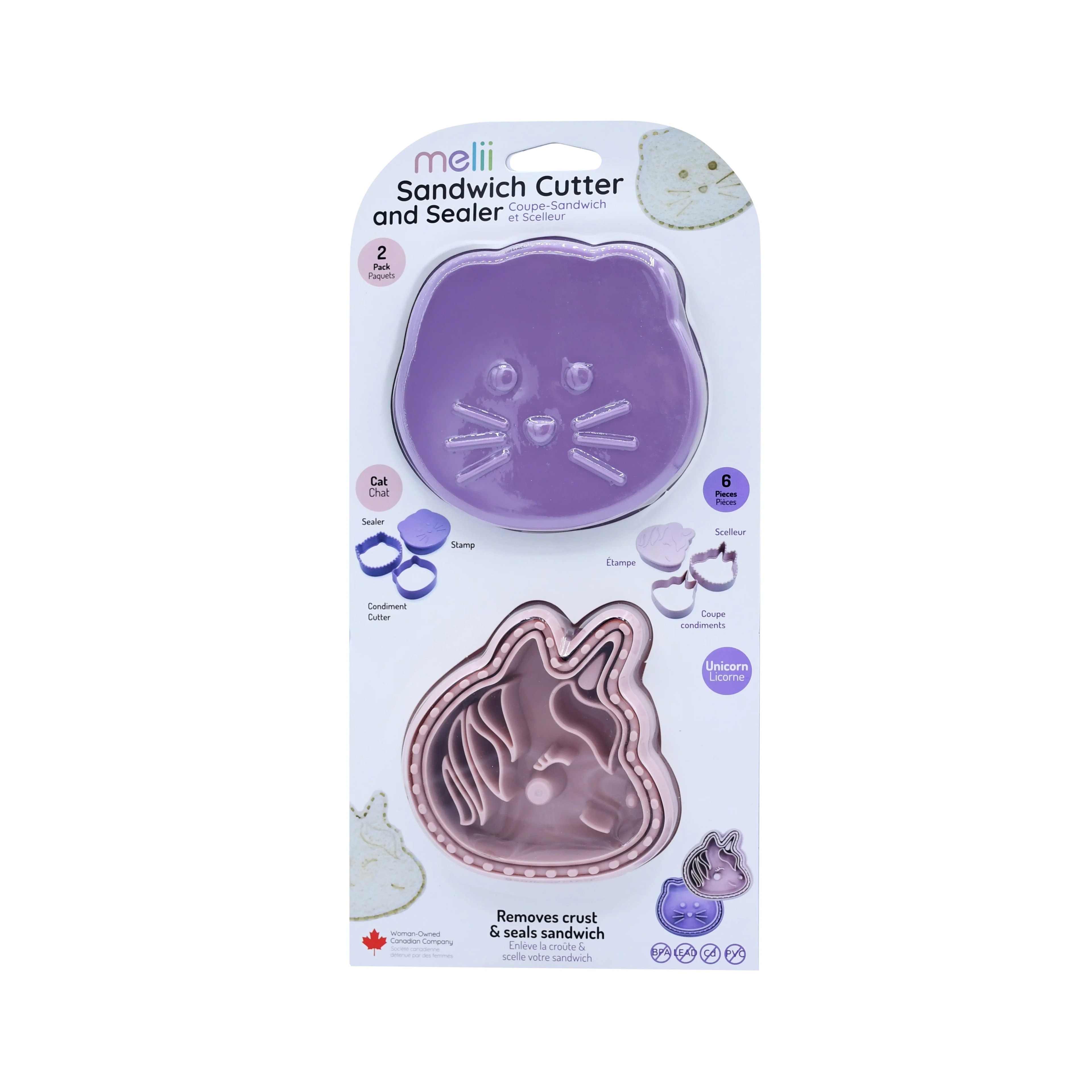 Melii 3-in-1 Animal Sandwich Cutters UNICORN/CAT