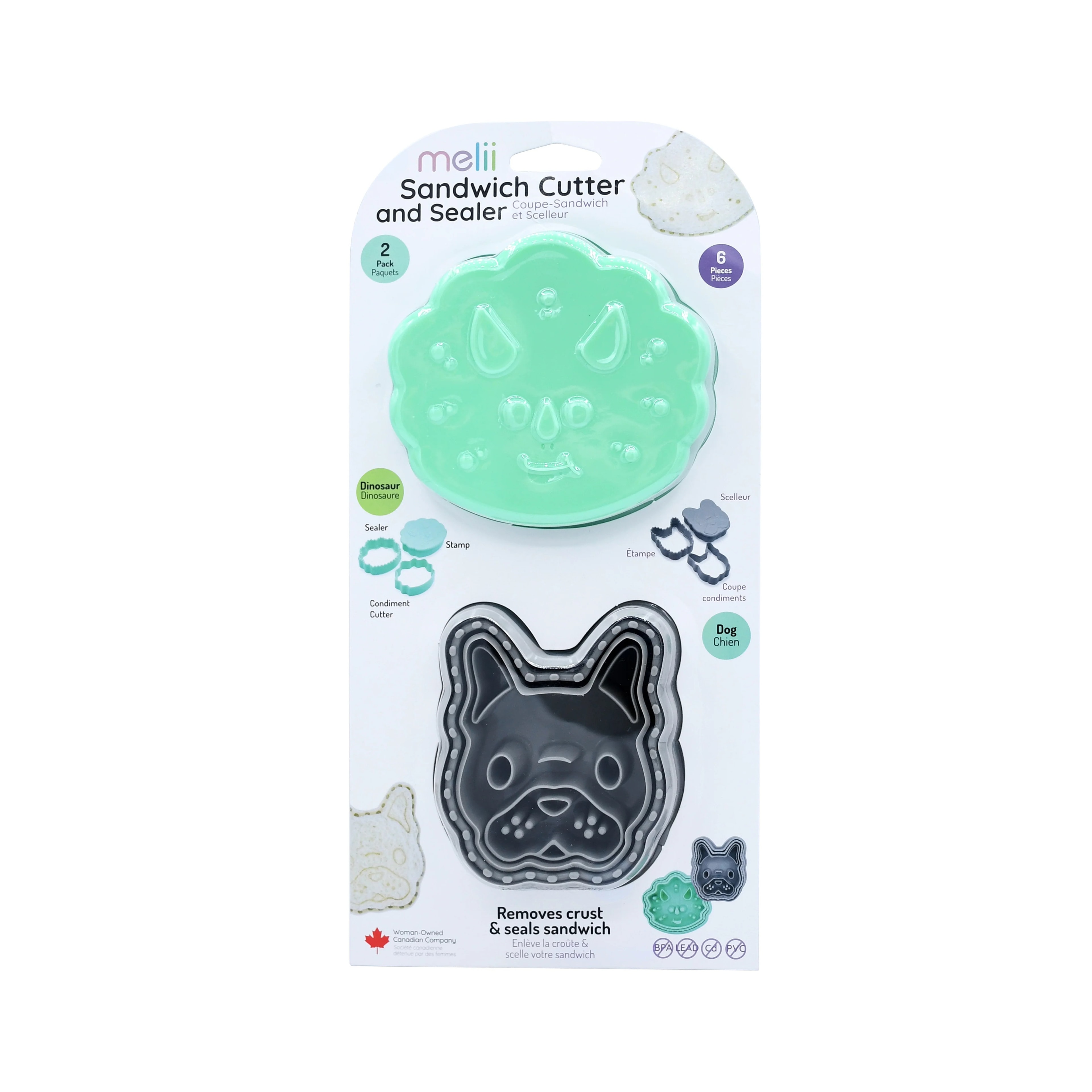 Melii 3-in-1 Animal Sandwich Cutters DINO/DOG
