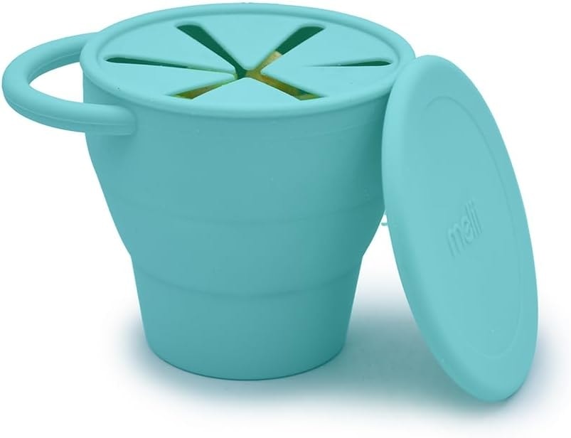 Melii 100% Silicone Collapsible Snack Container with Finger Trap BLUE