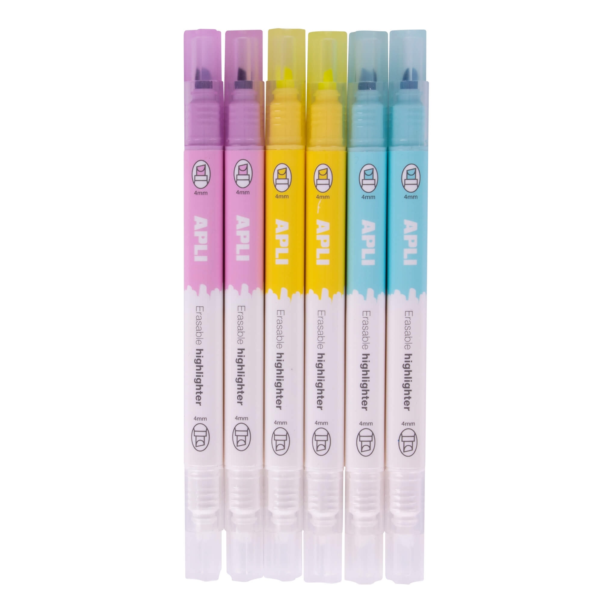 Highlighter Erasable Double Tip 6/Pack - Apli
