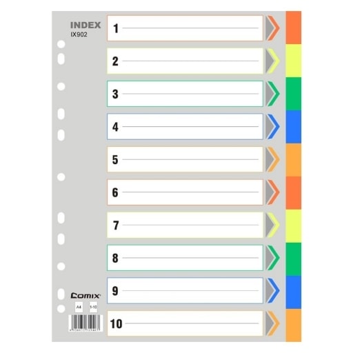 Divider Comix A4 Pp 1-10 10Tabs Assorted Ix902