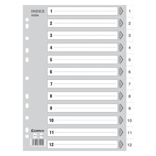 Divider Comix A4 Pp 1-12 12Tabs Grey Ix894