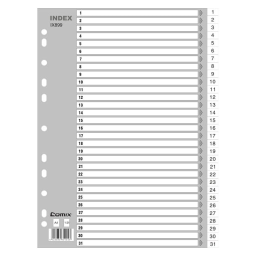 Divider Comix A4 Pp Numerical 1-31 Grey Ix899
