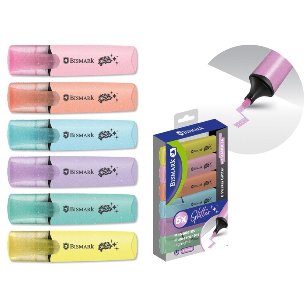 Highlighter Bismark 6/Pack Glitter Pastel Blister 333333