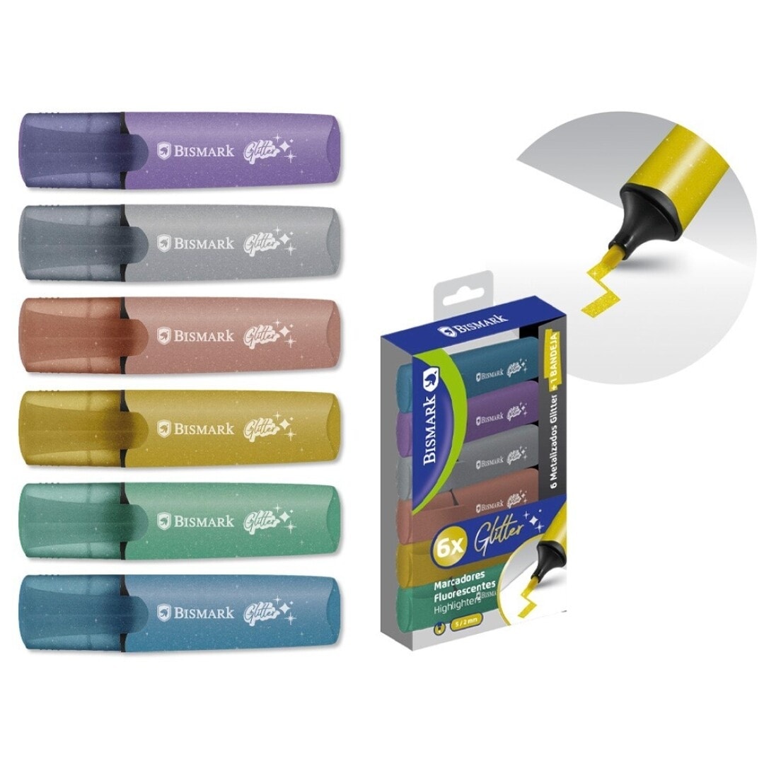 Highlighter Bismark 6/Pack Glitter Metallic Blister 333334