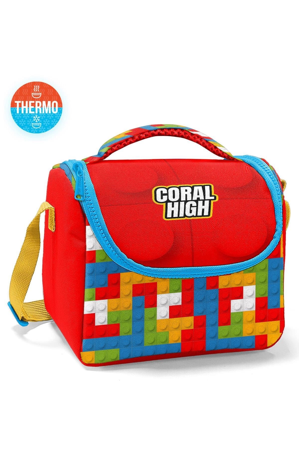 Lunch Bag Coral High Kids Blocks Color Thermo Red 11791