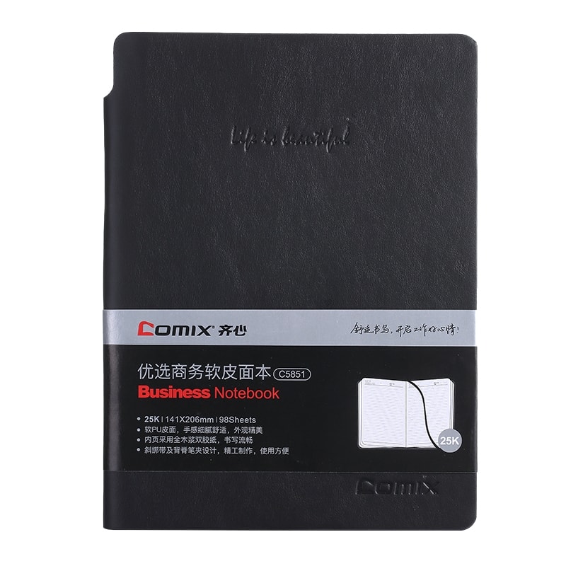 Notebook Comix A5 Ruled  98Sh Leather Soft Black Ck5851