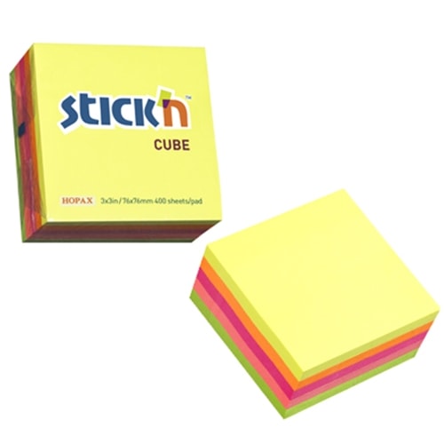 Stick Notes Stick N 76X 76Mm 400Sh/Cube Neon Mixed 21012