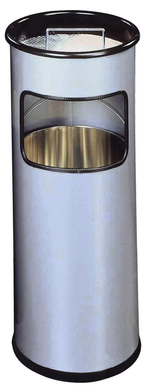 Wastebasket Durable Metal 260X260X620Mm With Ashtray Round 17L Silver 3330-023